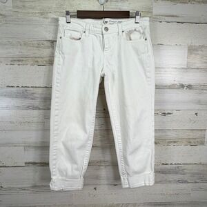GAP Womens Straight Crop Jeans‎ Size 8/29R Optic White Capri Cuffed Denim Pants